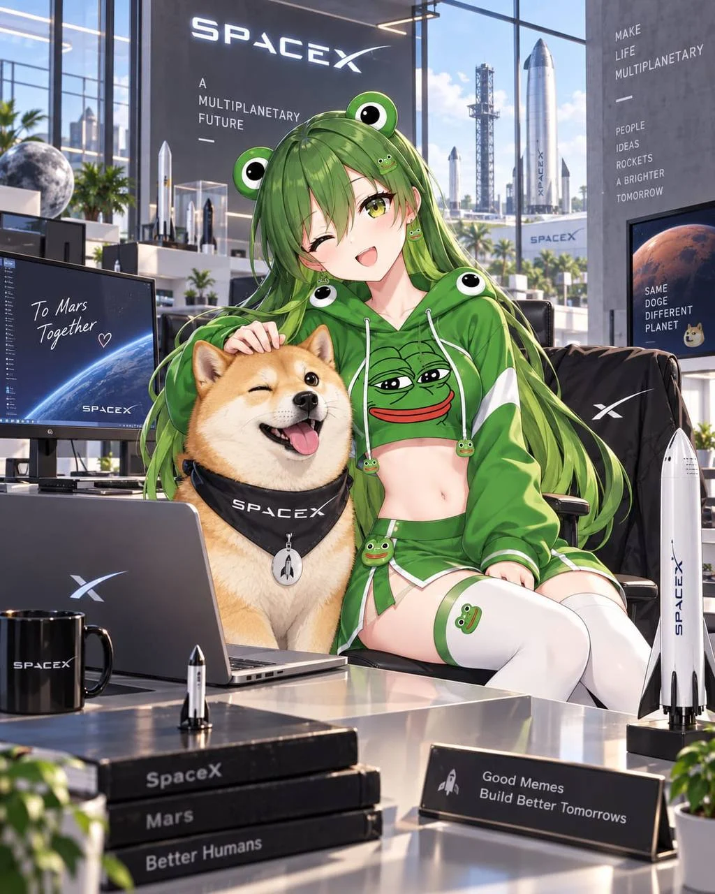 Pepe-Chan with a shiba, ready for Mars